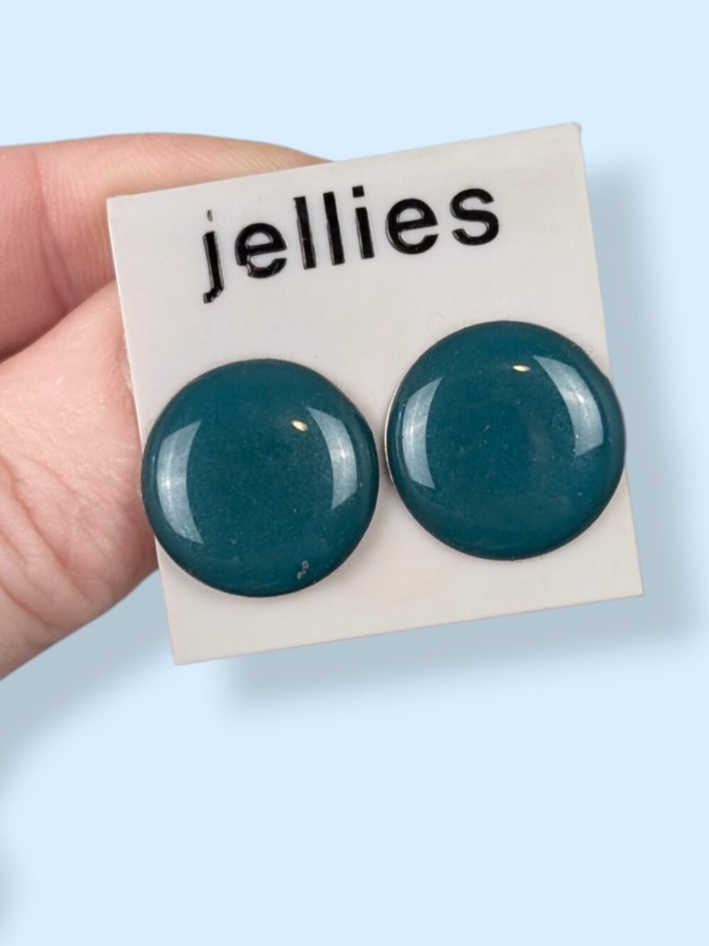 Vintage 80s Jellies Blue-Green Circle Stud Earrings